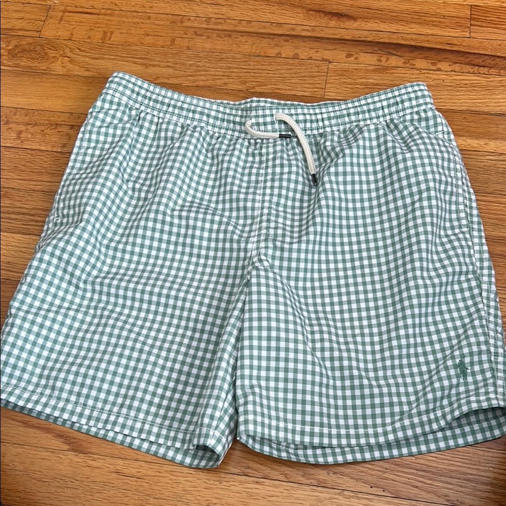 Boys Polo Ralph Lauren XL Green Checkered Swim Shorts